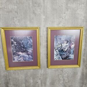 Vintage Framed Art Prints Set of 2 Woman Parrot Arthur Rackham Fantasy Whimsical